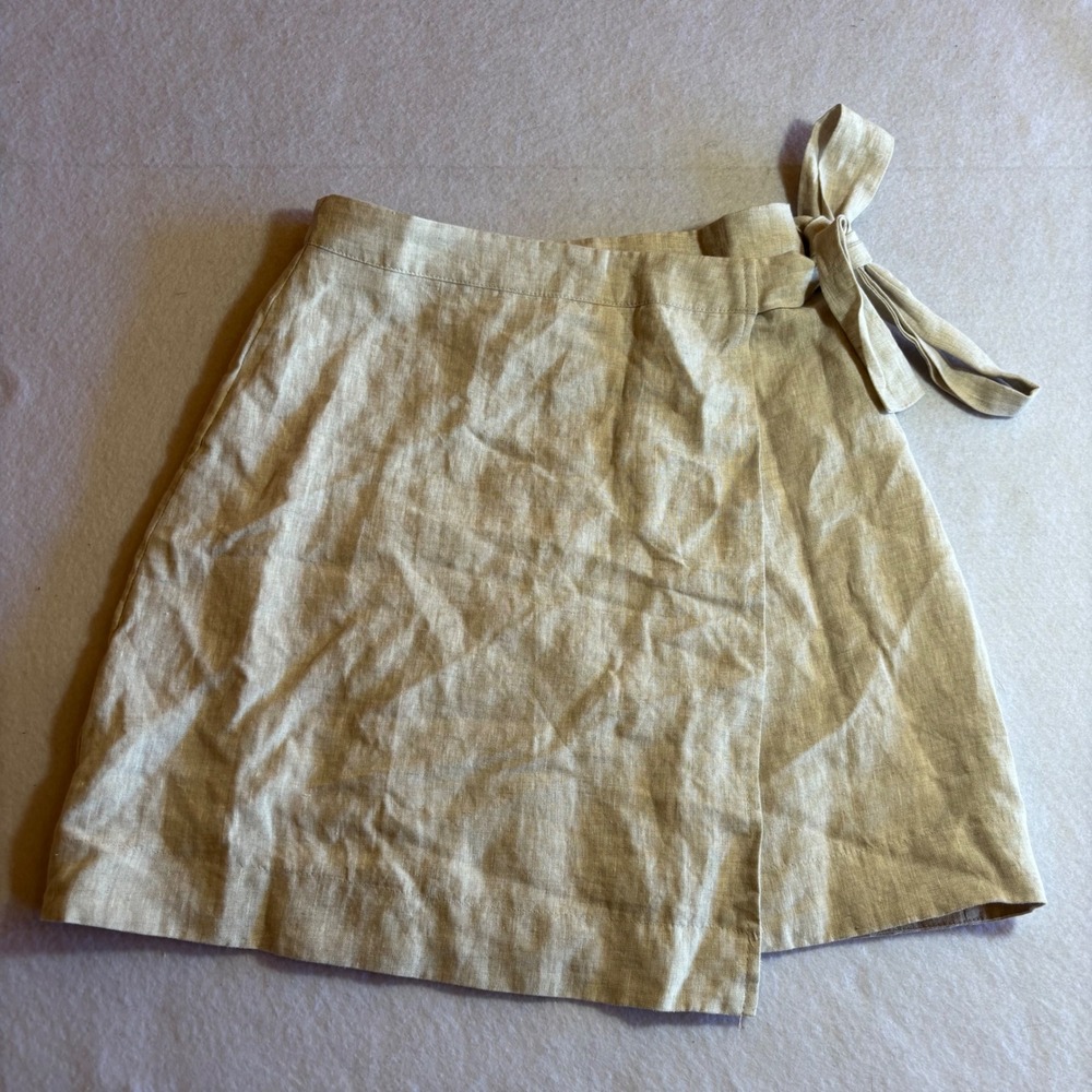 Dissh Womens US 2‎ Beige Linen Blend Mini Wrap Skirt Tie Closure